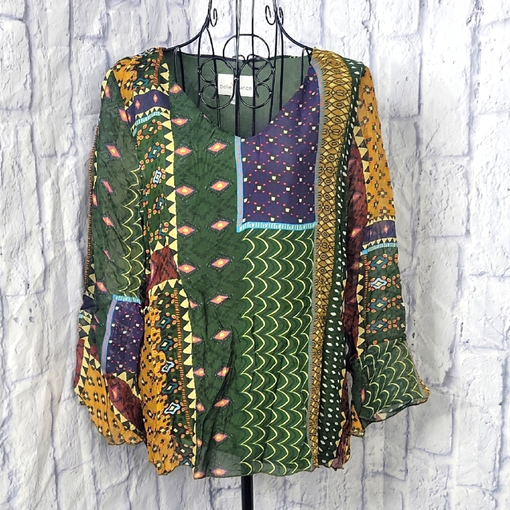 Green‎ and Blue Blouse with Elegant Design